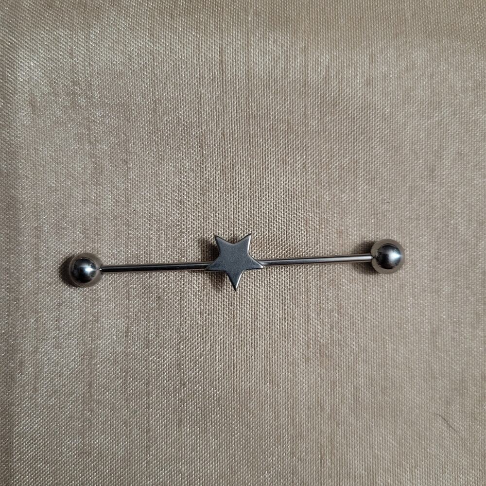 16g 40mm silver stainless steel star shaped industrial ear cartilage piercing